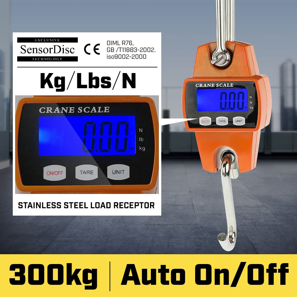 Kartrite 300kg Crane Scale V240-CRS-PTH-300, LED Display, Stainless Steel, 360° Hook