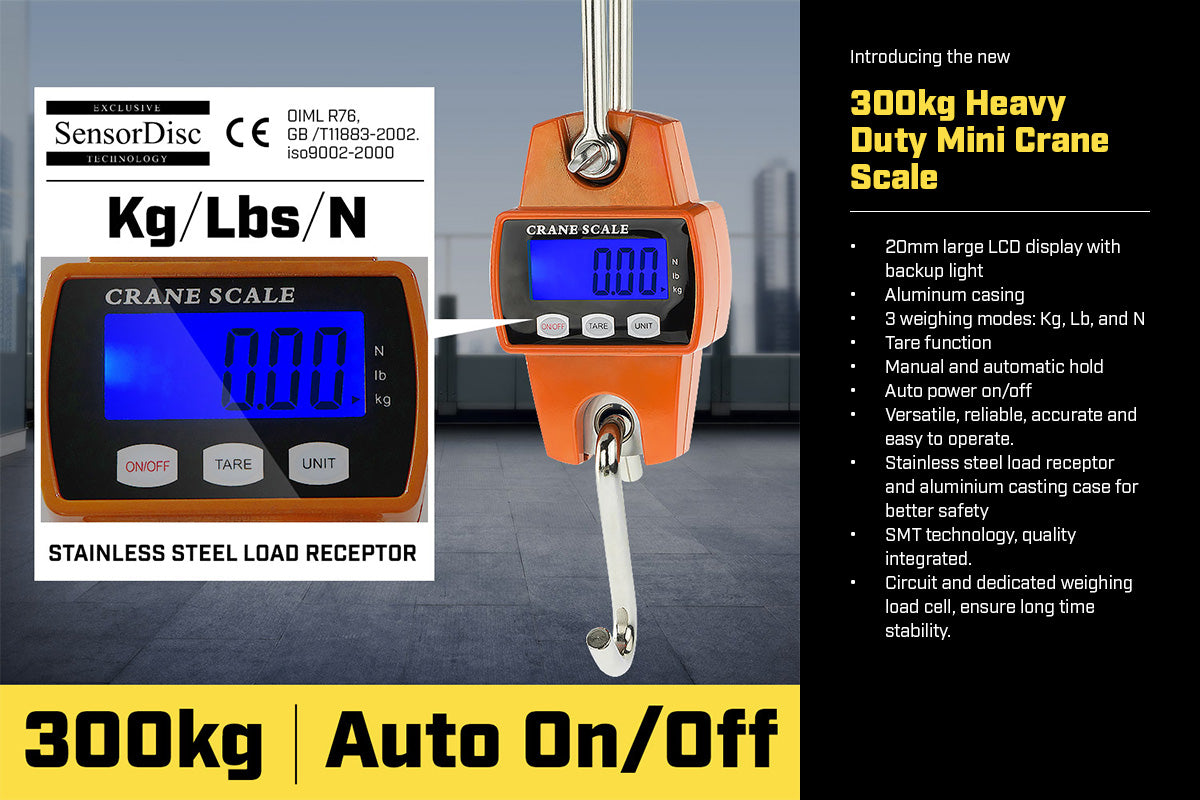 Kartrite 300kg Crane Scale V240-CRS-PTH-300, LED Display, Stainless Steel, 360° Hook