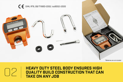 Kartrite 300kg Crane Scale V240-CRS-PTH-300, LED Display, Stainless Steel, 360° Hook