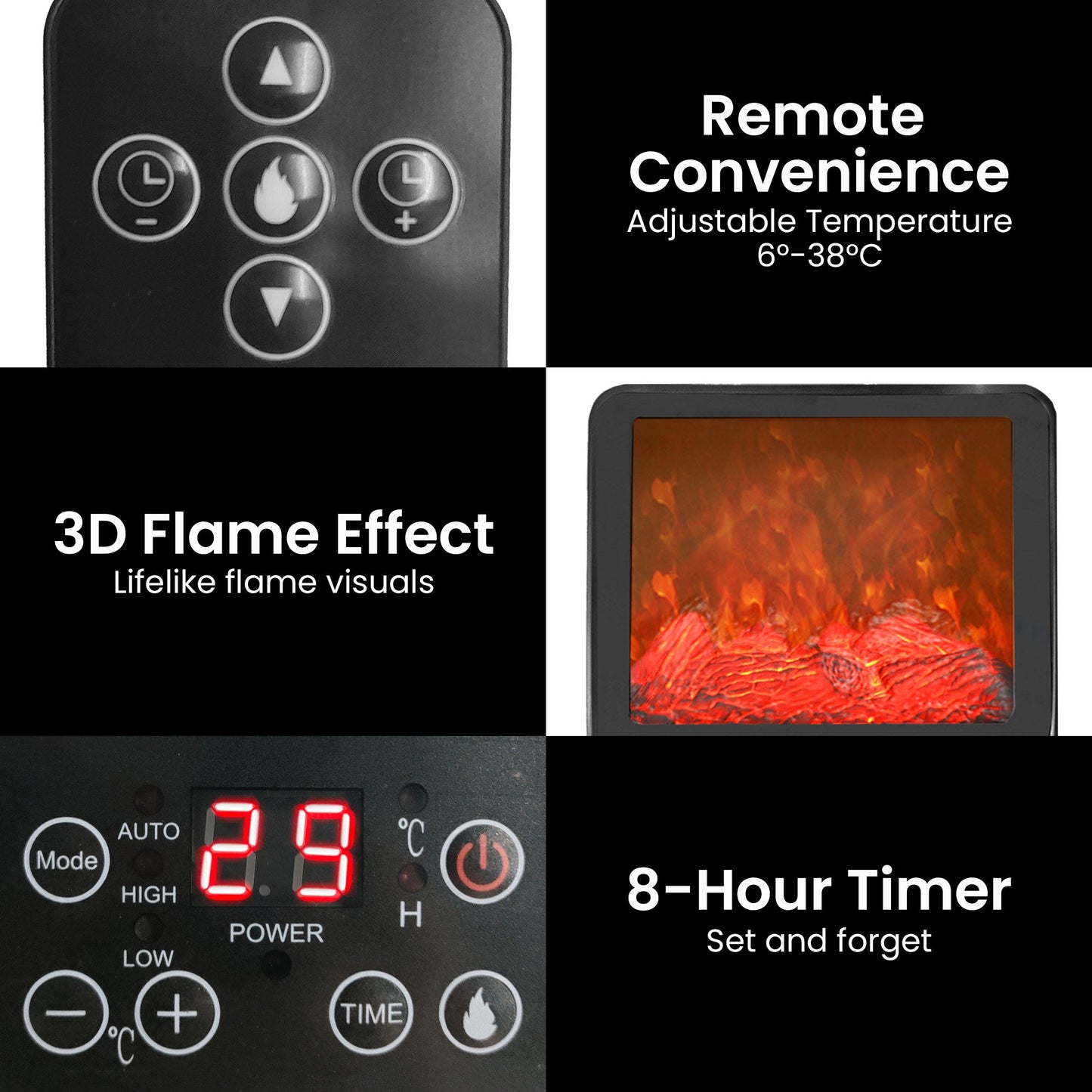2000W 3D Fire PTC Electric Portable Room Heater