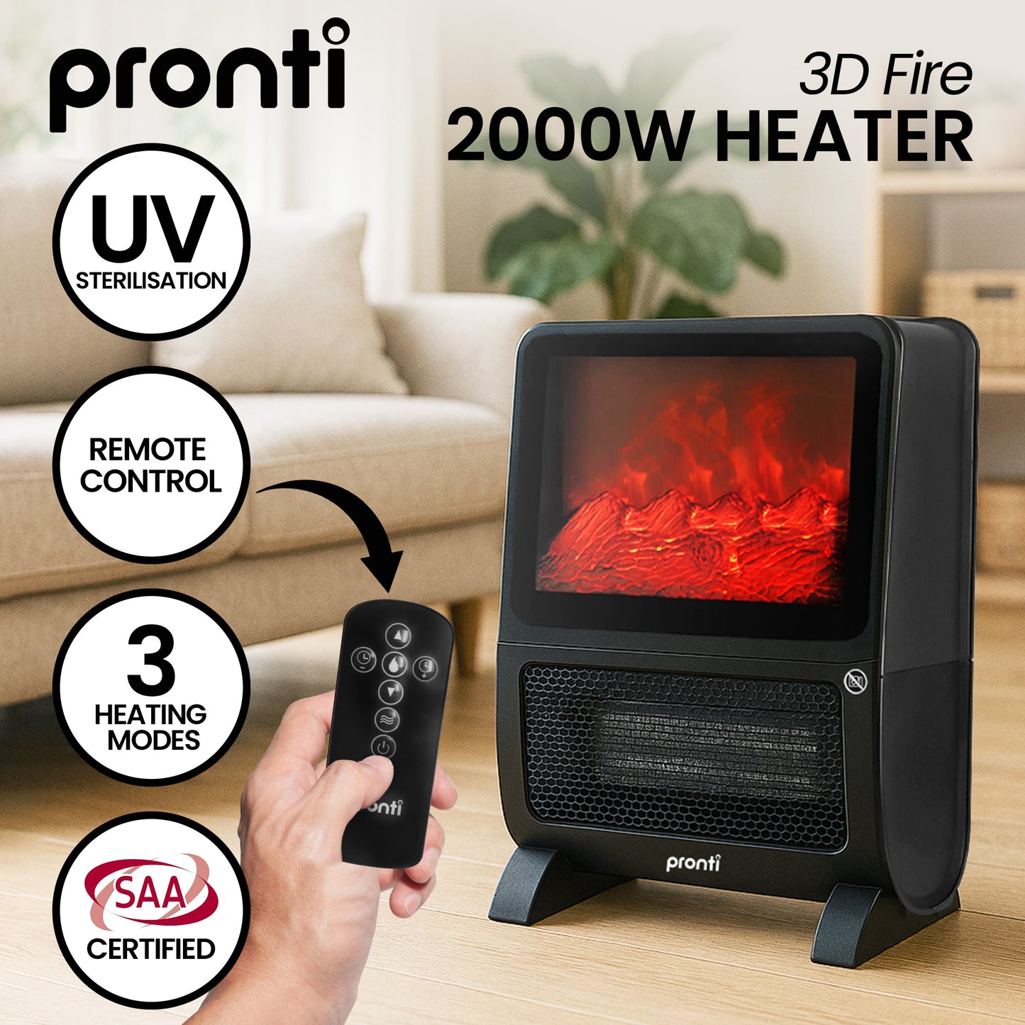 2000W 3D Fire PTC Electric Portable Room Heater