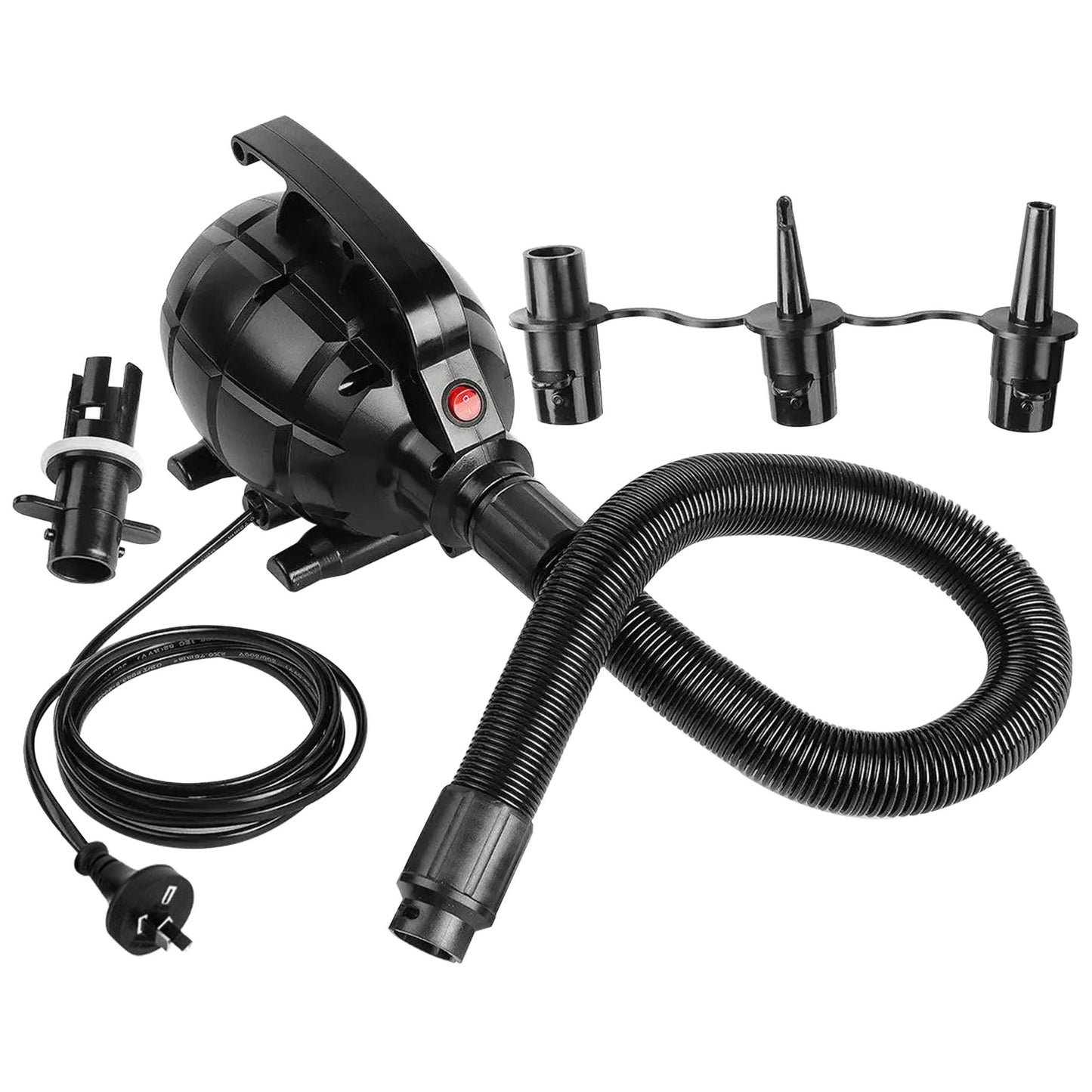 Powertrain 500W Electric Air Pump V240-IFP-HXG-SS-103 for Air Beds, Rafts, Pool Toys - 3 Nozzles, Rapid Inflation