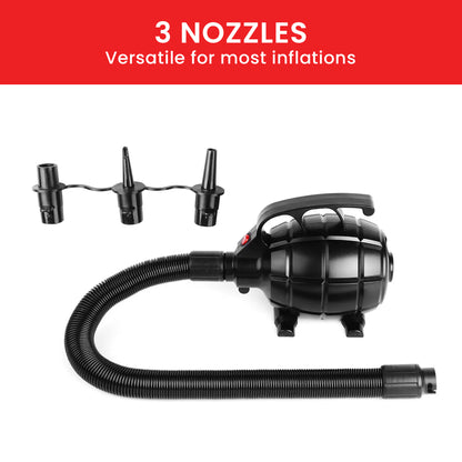 Powertrain 500W Electric Air Pump V240-IFP-HXG-SS-103 for Air Beds, Rafts, Pool Toys - 3 Nozzles, Rapid Inflation