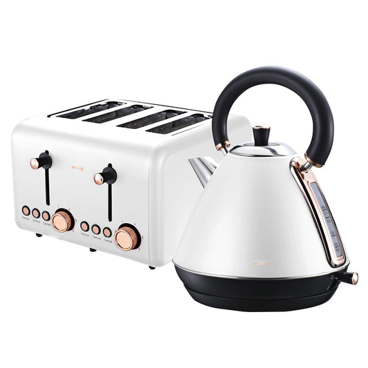 Pronti Rose Trim Collection Toaster & Kettle Bundle - White - Auzzistore