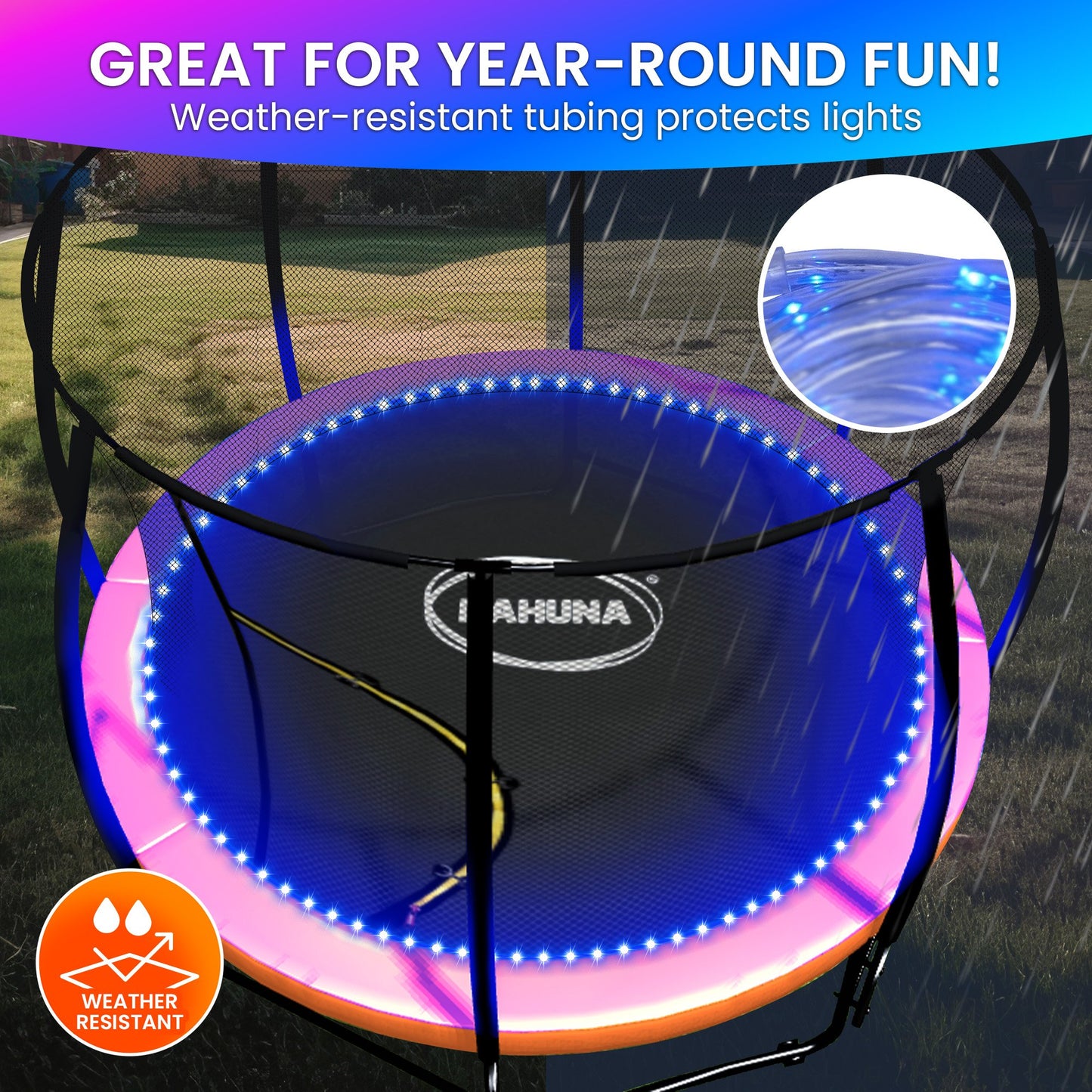 Kahuna LED Trampoline Lighting Kit 14m - 16 Colors, Motion Sensor, Remote, Weather-Resistant