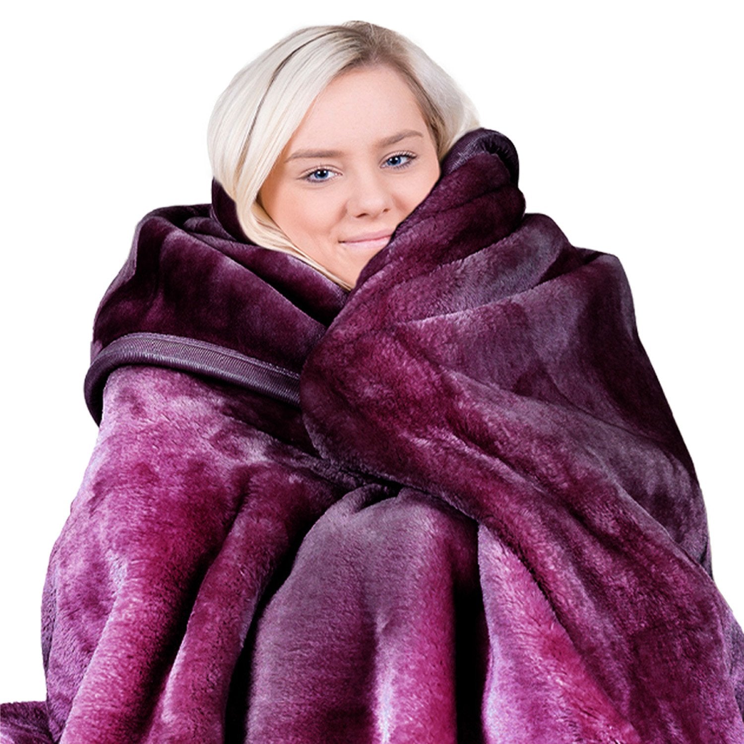 Laura Hill Double-sided Large 220 X 240cm Faux Mink Throw Rug Blanket 800-gsm Heavy - Purple - Auzzistore