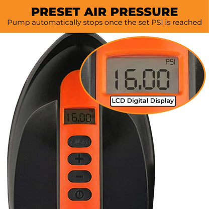 Kahuna Portable Electric Air Pump 12V, 16 PSI, 6 Nozzles, LCD Display, V240-PMP-KDO-781