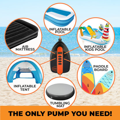 Kahuna Portable Electric Air Pump 12V, 16 PSI, 6 Nozzles, LCD Display, V240-PMP-KDO-781