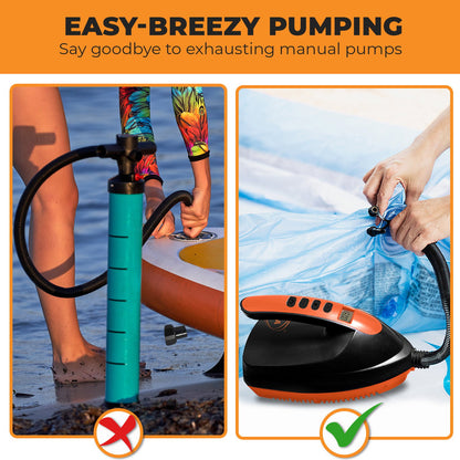 Kahuna Portable Electric Air Pump 12V, 16 PSI, 6 Nozzles, LCD Display, V240-PMP-KDO-781