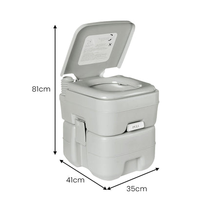 Wallaroo 20L Portable Toilet V240-PTL-MAS-20L-001, Press Flush Pump, Double-Sealed Valve, Durable PE/ABS
