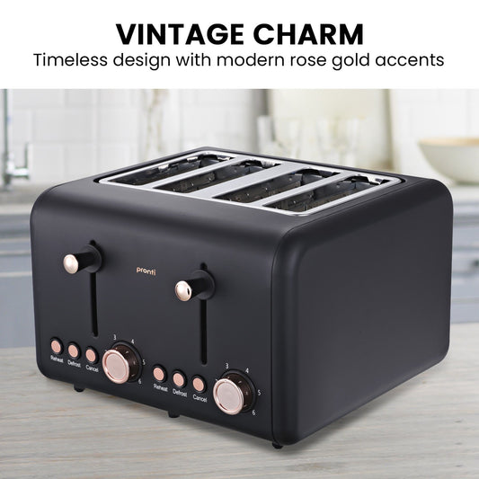 Pronti 4 Slice Toaster Rose Trim Collection - Black – view 2 - Auzzistore