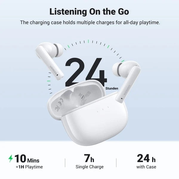 UGREEN HiTune T3 Wireless Earbuds, ANC, 10mm Driver, 7H Playtime, Bluetooth 5.3, USB-C Charging, White