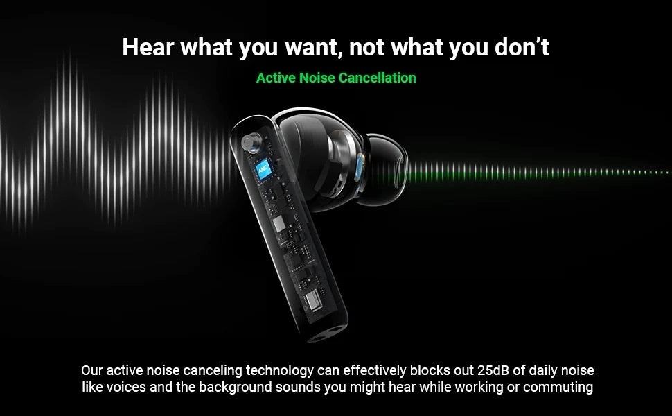 UGREEN HiTune T3 Wireless Earbuds, ANC, 10mm Driver, 7H Playtime, Bluetooth 5.3, USB-C Charging, White