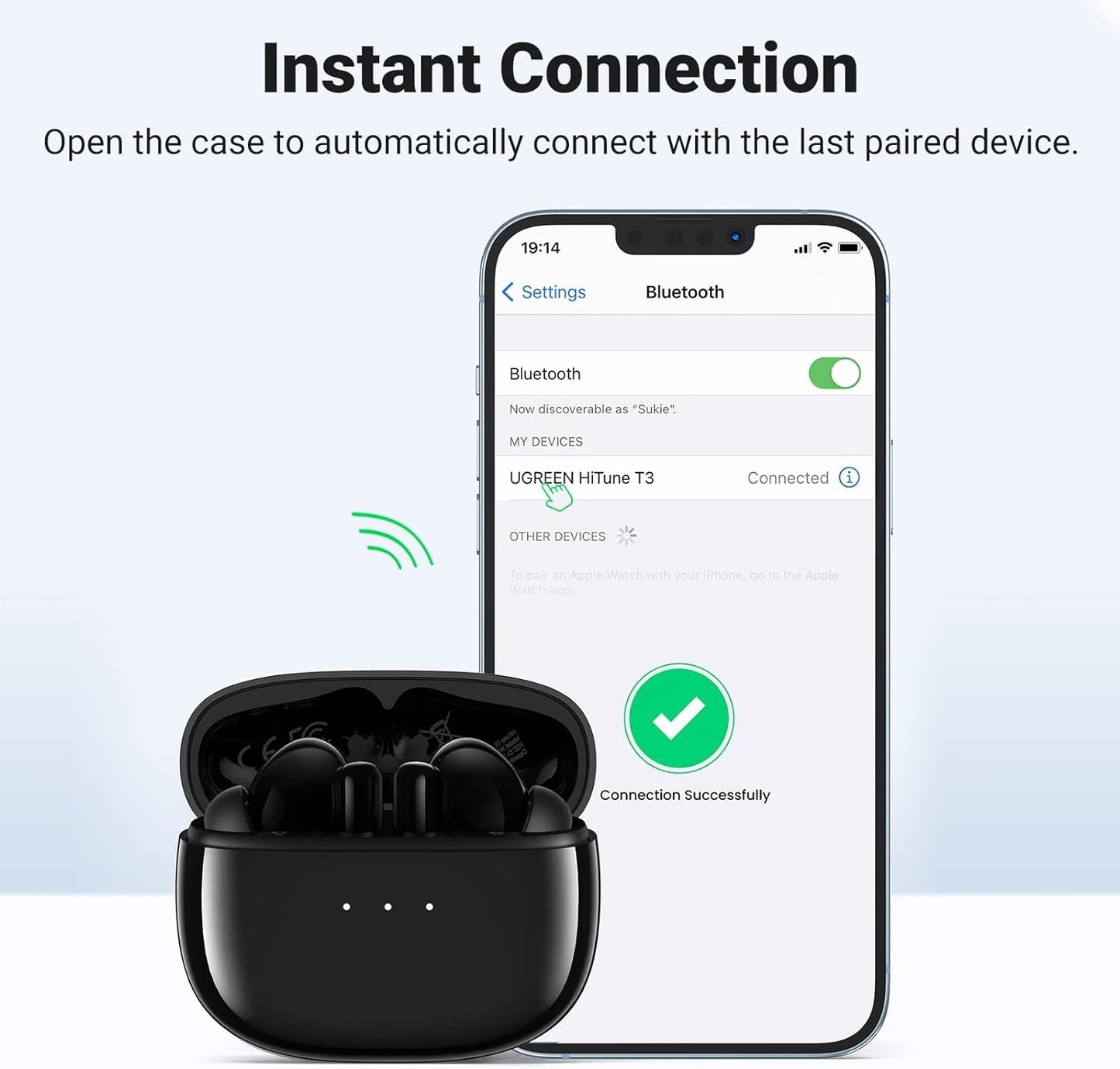 UGREEN HiTune T3 90401 ANC Wireless Earbuds, 10mm Driver, AI Clear Calls, 24H Playtime, Black