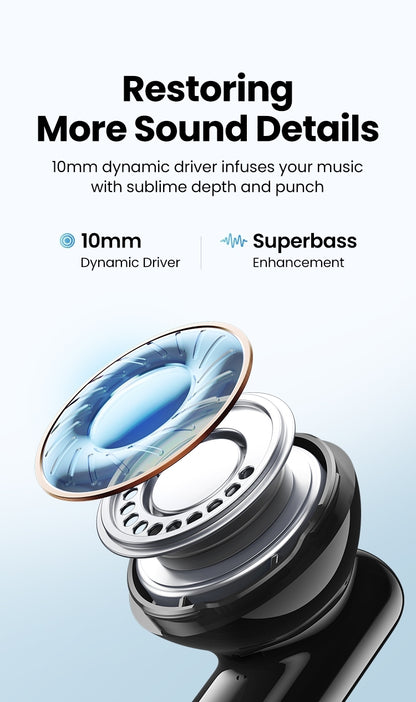 UGREEN HiTune T3 90401 ANC Wireless Earbuds, 10mm Driver, AI Clear Calls, 24H Playtime, Black