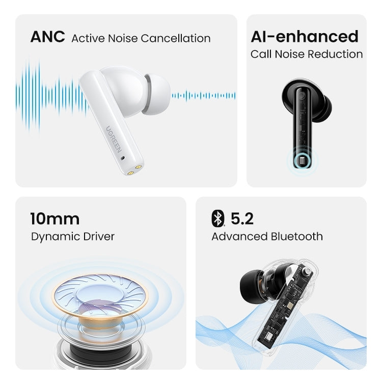 UGREEN HiTune T3 90401 ANC Wireless Earbuds, 10mm Driver, AI Clear Calls, 24H Playtime, Black