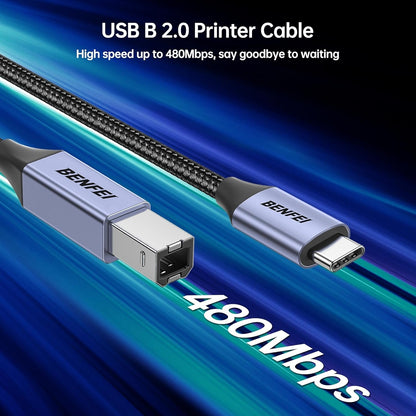 BENFEI 405GY-1.5M USB B to USB C Printer Cable, Nylon Braided, Premium Aluminium Alloy Case 1.5M
