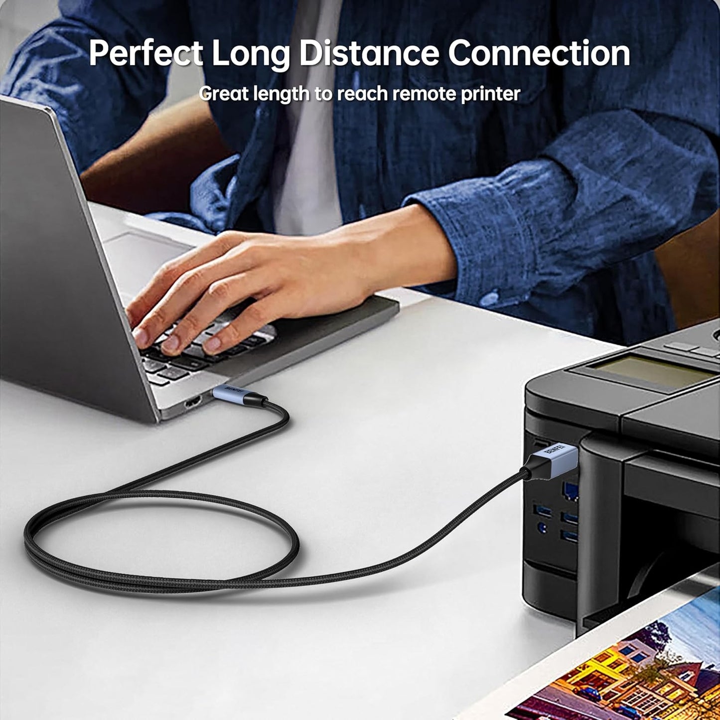 BENFEI 405GY-2M USB B to USB C Printer Cable, Nylon Braided, Premium Aluminium Alloy Case 2M