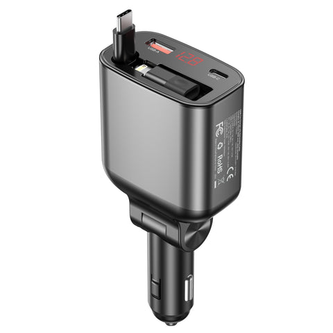 CHOETECH TC0033 105W USB-C+USB-A Fast car charger with Stretchable USB-C + Lightning cables - Auzzistore