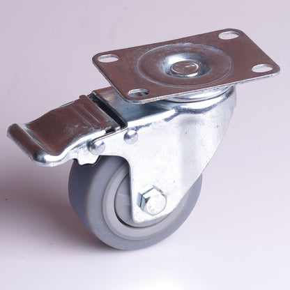 3 Inch Heavy Duty Swivel Caster Wheel with Brake, Dual Locking, 75kg Load, TPR Rubber, Zinc Plated Steel