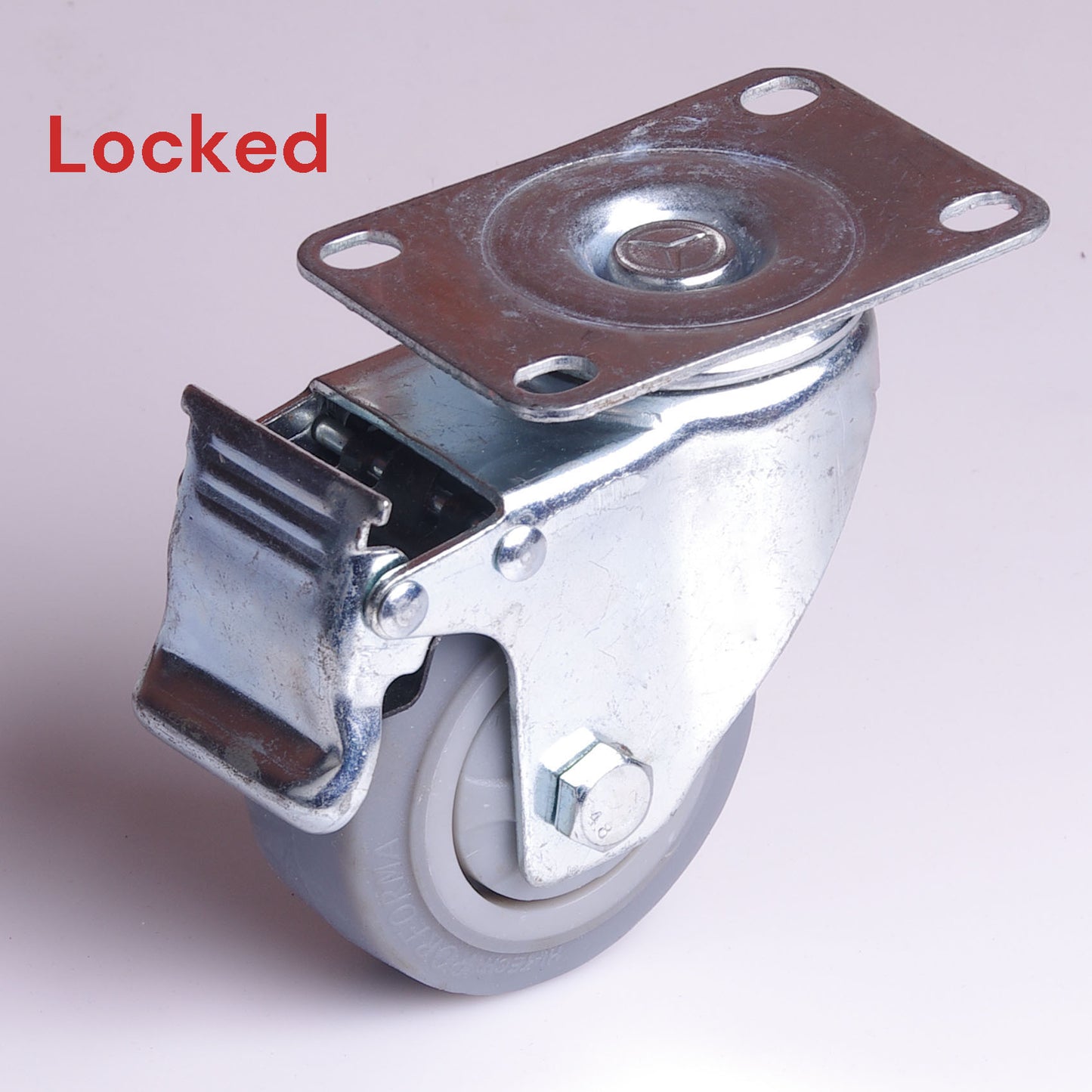 3 Inch Heavy Duty Swivel Caster Wheel with Brake, Dual Locking, 75kg Load, TPR Rubber, Zinc Plated Steel