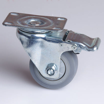 3 Inch Heavy Duty Swivel Caster Wheel with Brake, Dual Locking, 75kg Load, TPR Rubber, Zinc Plated Steel
