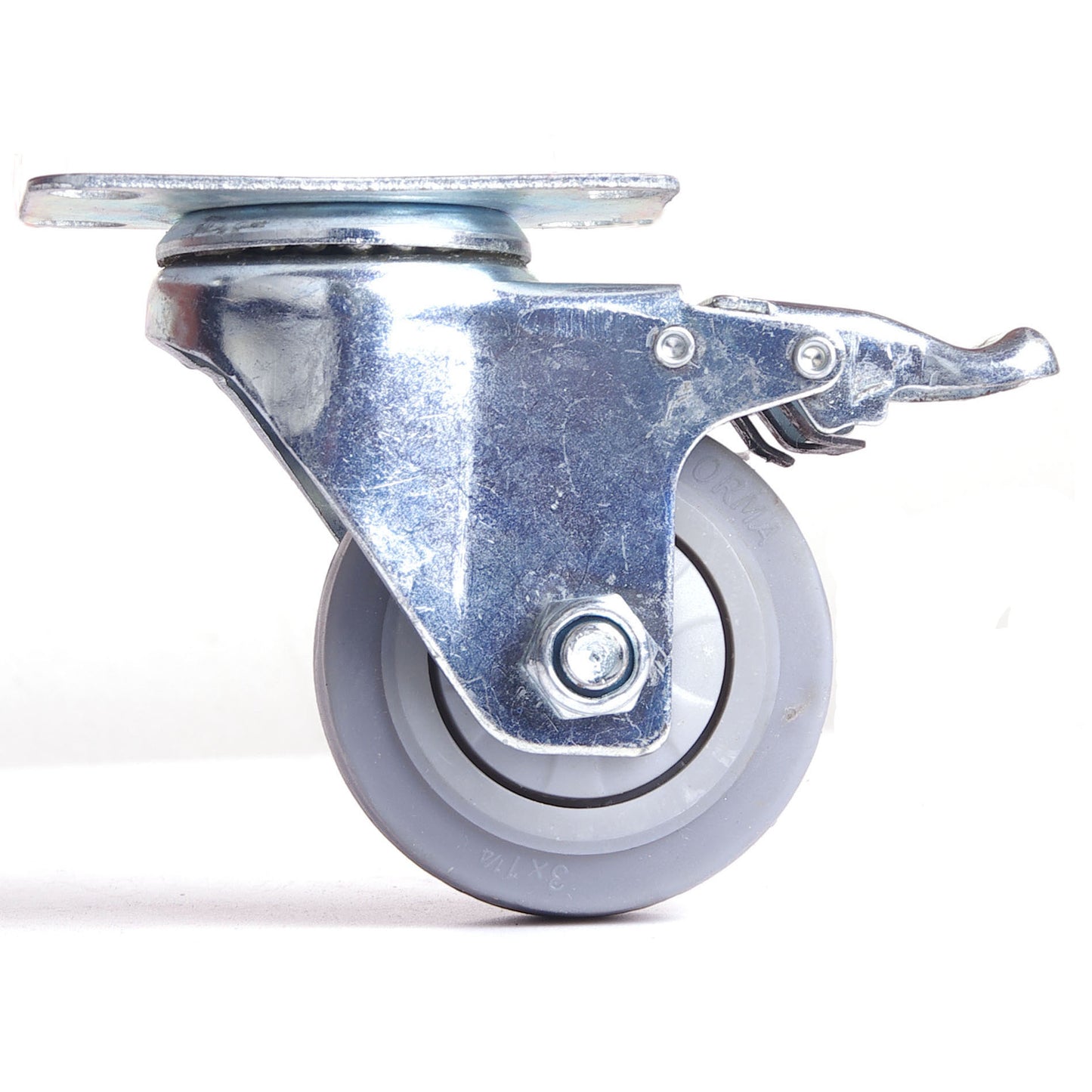 3 Inch Heavy Duty Swivel Caster Wheel with Brake, Dual Locking, 75kg Load, TPR Rubber, Zinc Plated Steel