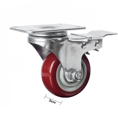 3" Heavy Duty Swivel Caster Wheel with Brake, Polyurethane, Roller Bearing, Ideal for Workbenches & Carts