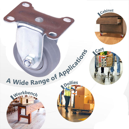 Industrial 4" Fixed Caster Wheel, Zinc Steel, TPR Rubber, 130kg Load, Easy Assembly, Indoor/Outdoor Use