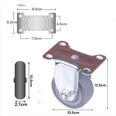 Industrial 4" Fixed Caster Wheel, Zinc Steel, TPR Rubber, 130kg Load, Easy Assembly, Indoor/Outdoor Use