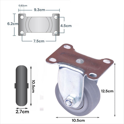 Industrial 4" Fixed Caster Wheel, Zinc Steel, TPR Rubber, 130kg Load, Easy Assembly, Indoor/Outdoor Use