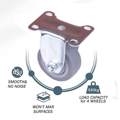 Industrial 4" Fixed Caster Wheel, Zinc Steel, TPR Rubber, 130kg Load, Easy Assembly, Indoor/Outdoor Use