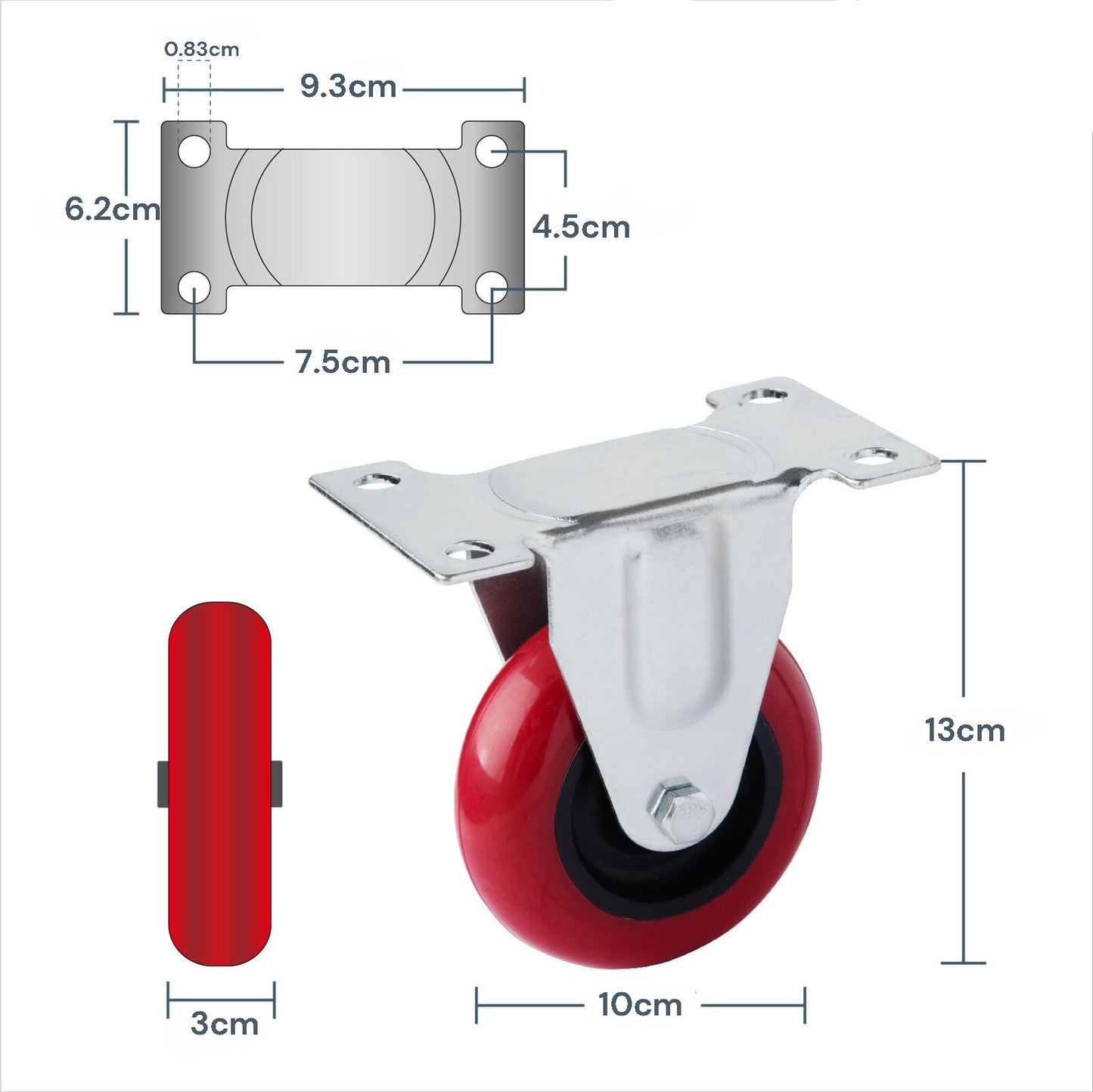 4" Heavy Duty Fixed Caster Wheels, Polyurethane, 130kg Capacity, Industrial Design for Workbenches & Carts