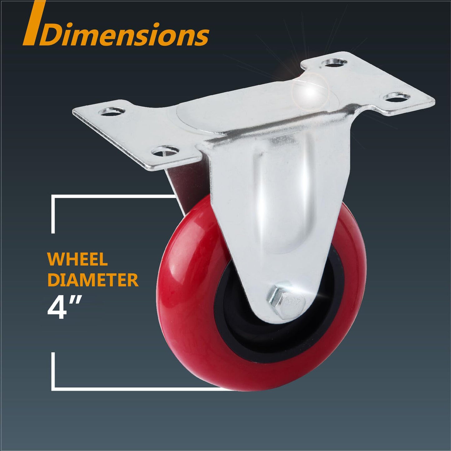 4" Heavy Duty Fixed Caster Wheels, Polyurethane, 130kg Capacity, Industrial Design for Workbenches & Carts