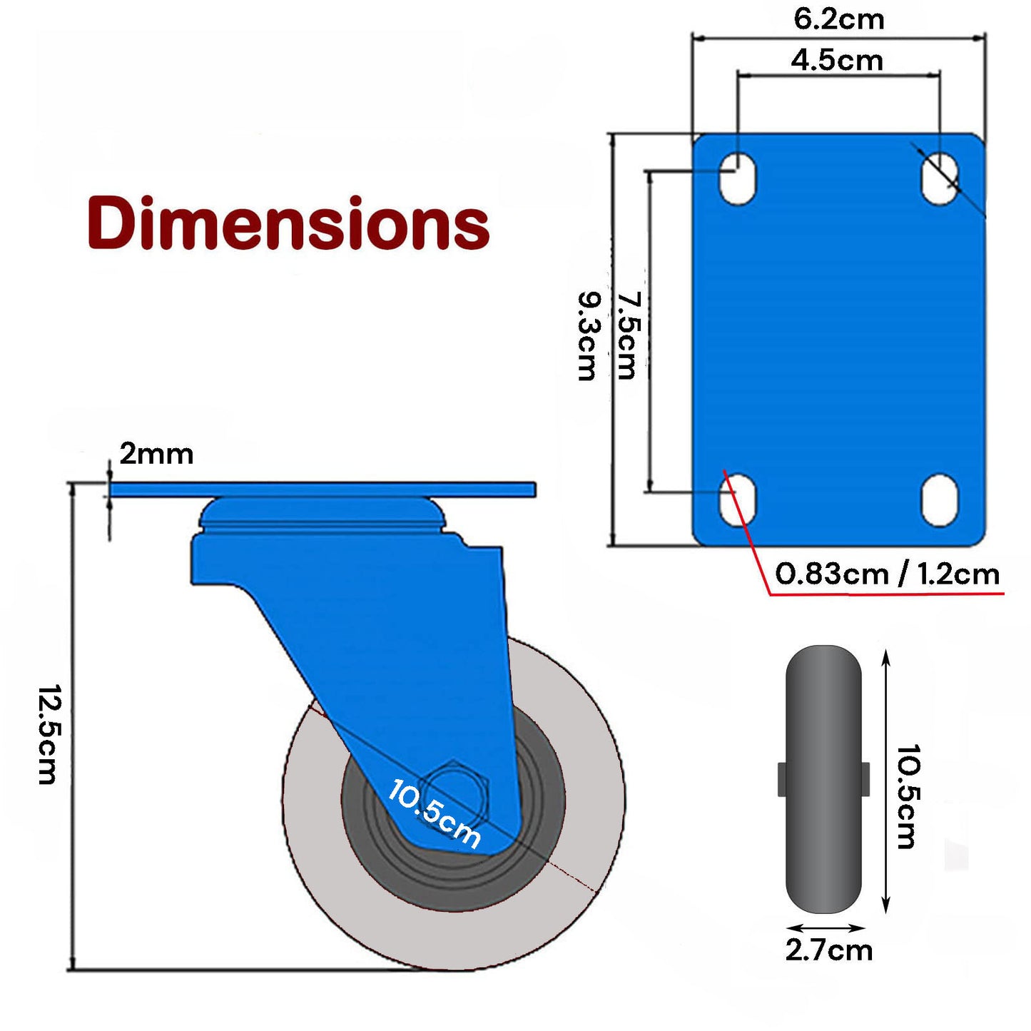 4" Heavy Duty Swivel Brake Locking Caster Wheels Set, 520kg Capacity, Dual Lock, 2 Swivel, 2 Fixed, TPR Rubber