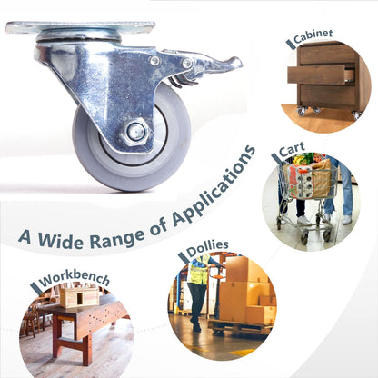 4" Heavy Duty Swivel Brake Locking Caster Wheels Set, 520kg Capacity, Dual Lock, 2 Swivel, 2 Fixed, TPR Rubber