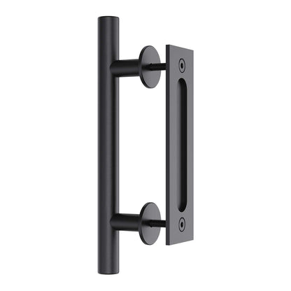 30cm Pull and Flush Barn Door Handle Square Handles set of Frosted Black Surface Round