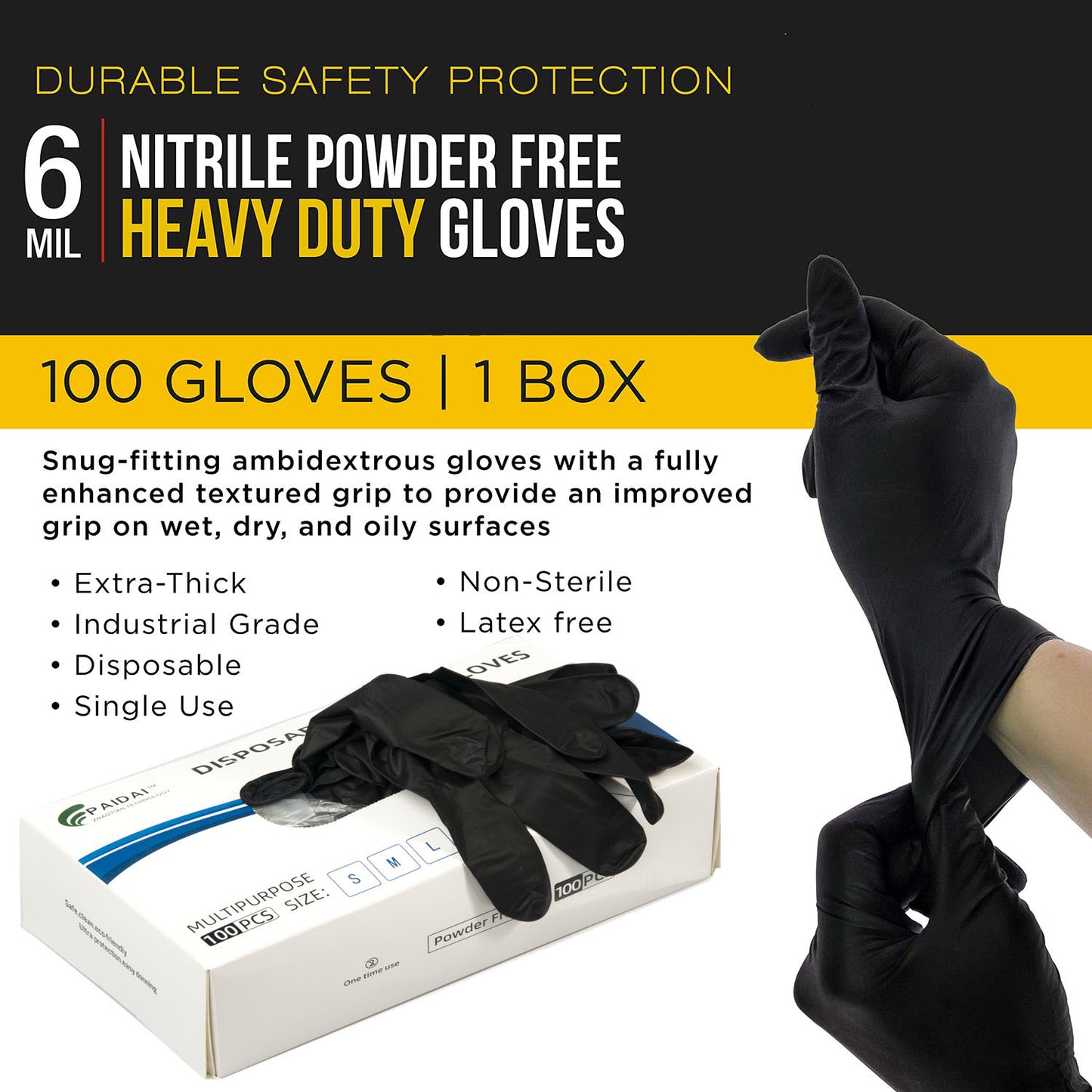Super Strong 6 Mil Nitrile Gloves, Latex-Free, Textured Grip, 100 Pack, Small Size, V324-HO-GLOVESM