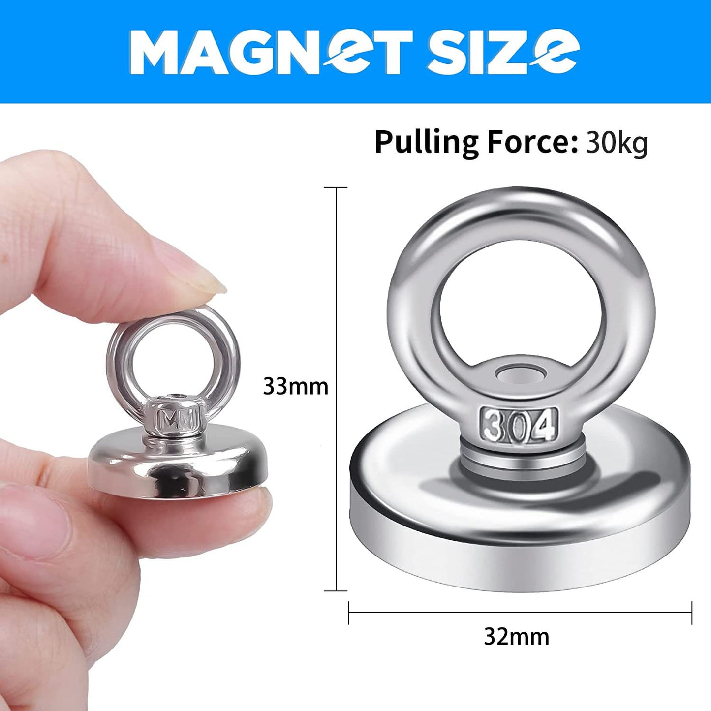 Extreme Magnetic Hook 30KG Pulling Force, Ni+Cu+Ni Coated, V324-MAG-D32, Rust Resistant for Kitchen & Garage