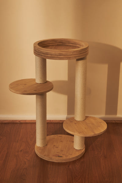 Whisker Wonderland Premium Eco Bamboo Cat Tree Small - Natural Bamboo Structure, Safe & Stable, Multi-Functional Cat Furniture, Climbing & Scratching