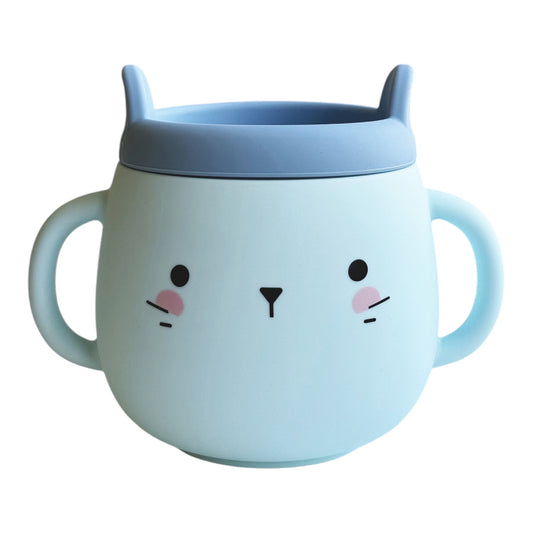 Whisker Wonderland Innovative Hydroponic Cat Grass Growing Mug - Blue | Soil-Free, Digestion & Hairball Aid, Eco-Friendly Silicone, Reusable