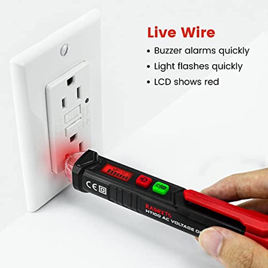 KAIWEETS HT100 Non-Contact Voltage Tester, Dual Range 12V-1000V/48V-1000V, LCD Display, LED Flashlight, CAT III/IV