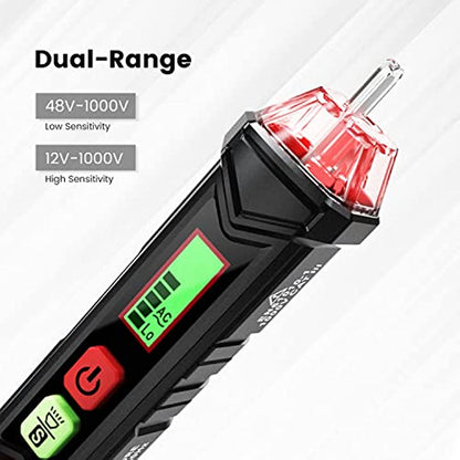 KAIWEETS HT100 Non-Contact Voltage Tester, Dual Range 12V-1000V/48V-1000V, LCD Display, LED Flashlight, CAT III/IV