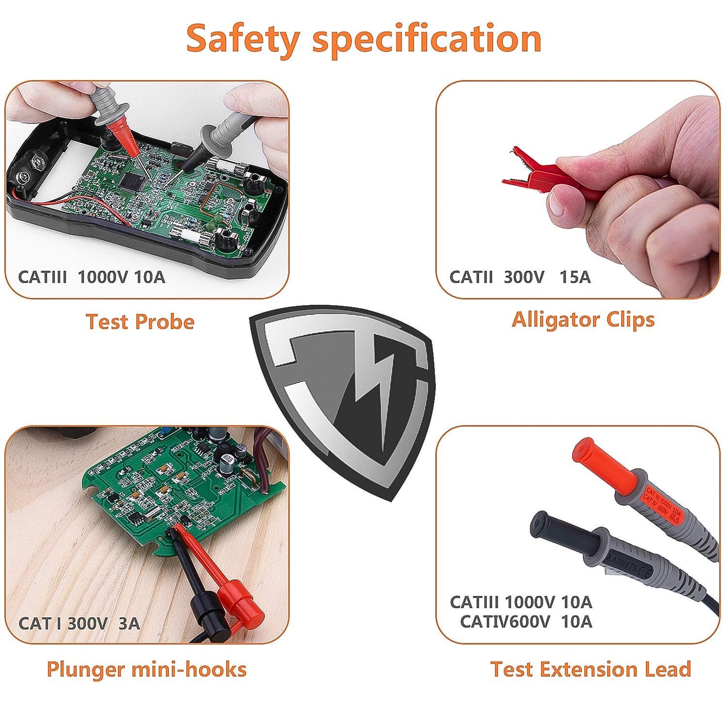 KAIWEETS V413-KET01 Silicone Test Leads Kit CAT III 1000V CAT IV 600V with Alligator Clips & Needle Probe