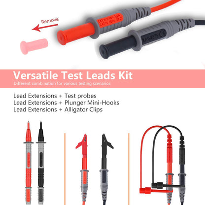 KAIWEETS V413-KET01 Silicone Test Leads Kit CAT III 1000V CAT IV 600V with Alligator Clips & Needle Probe