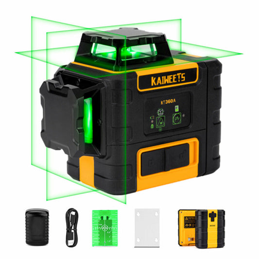 KAIWEETS KT360A Green Laser Level 3x360° Self-Leveling, 196ft Range, 40hr Battery, IP54 Waterproof - Auzzistore