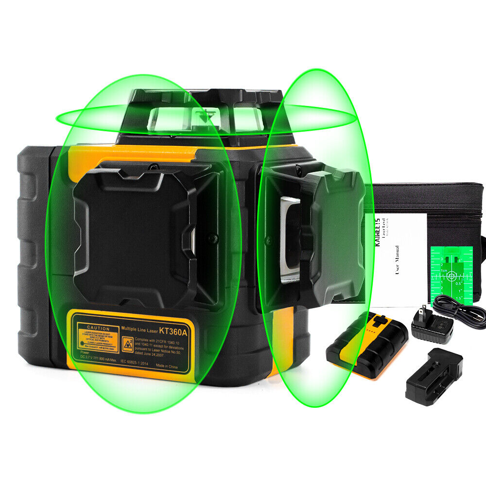 KAIWEETS KT360A Green Laser Level 3x360° Self-Leveling, 196ft Range, 40hr Battery, IP54 Waterproof