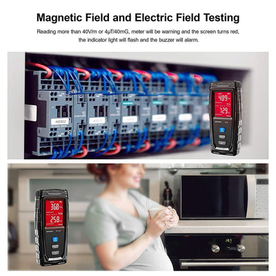 ERICKHILL EMF Meter V413-RT-100 Digital Electromagnetic Field Detector, LCD Display, Sound-Light Alarm, 1V/m-1999V/m, 0.01μT-99.99μT