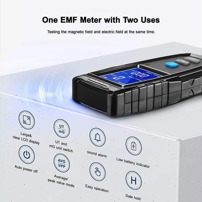 ERICKHILL EMF Meter V413-RT-100 Digital Electromagnetic Field Detector, LCD Display, Sound-Light Alarm, 1V/m-1999V/m, 0.01μT-99.99μT