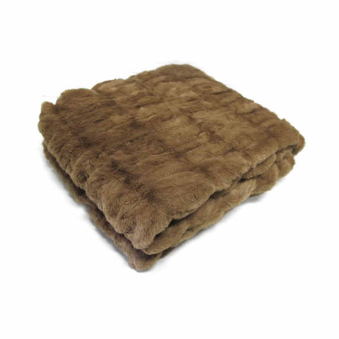 Harper Soft Ruched Pattern Faux Fur Throw Rug 127 x 152 cm Brown - Auzzistore